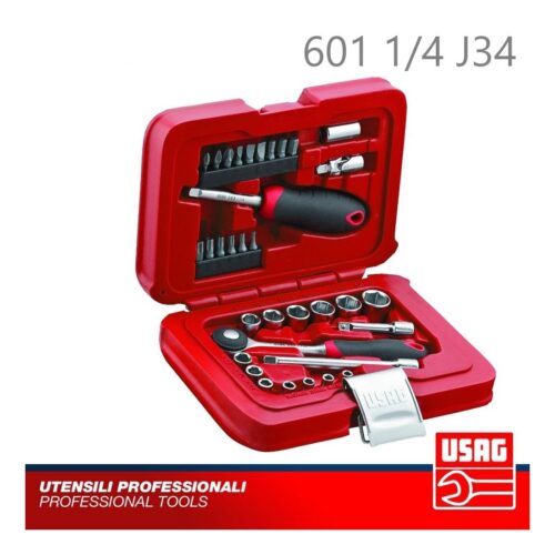 USAG 601 1/4" J34 ASSORTIMENTO BUSSOLE ESAGONALI E INSERTI 34pz CON VALIGETTA