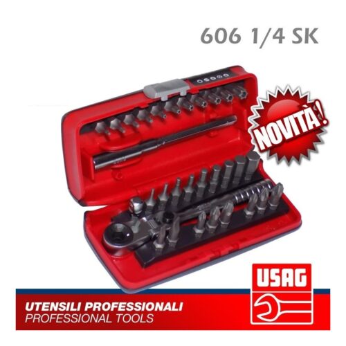 USAG 606 1/4 SK ASSORTIMENTO 31 Pz INSERTI CON CRICCHETTO REVERSIBILE SNODATO